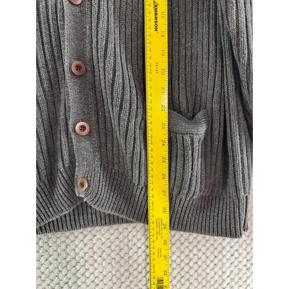 VTG Gulf Traders Grandpa Button Front Cardigan XL Gray Ramie Cotton Rib Knit